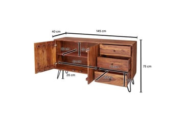 Sideboard Wohnling Massivt trä 145 cm med 3 lådor 1 dörr hårnålsben industriell - Möbler - Bord & matgrupp - Avlastningsbord & sidobord - Piedestal & blompiedestal