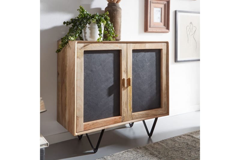 Sideboard Wohnling Massivt trä 80 cm 3D kant stenoptik front 2 dörrar modern - Möbler - Bord & matgrupp - Avlastningsbord & sidobord - Konsolbord & hallbord