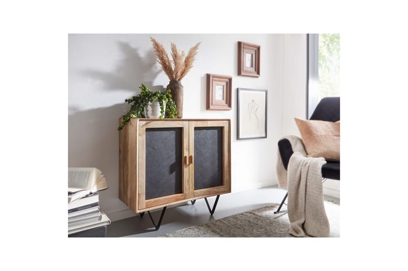 Sideboard Wohnling Massivt trä 80 cm 3D kant stenoptik front 2 dörrar modern - Möbler - Bord & matgrupp - Avlastningsbord & sidobord - Konsolbord & hallbord