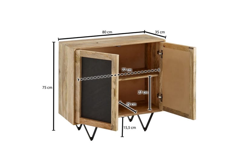 Sideboard Wohnling Massivt trä 80 cm 3D kant stenoptik front 2 dörrar modern - Möbler - Bord & matgrupp - Avlastningsbord & sidobord - Konsolbord & hallbord