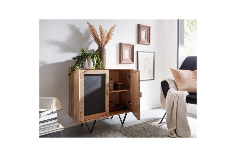 Sideboard Wohnling Massivt trä 80 cm 3D kant stenoptik front 2 dörrar modern - Möbler - Bord & matgrupp - Avlastningsbord & sidobord - Konsolbord & hallbord