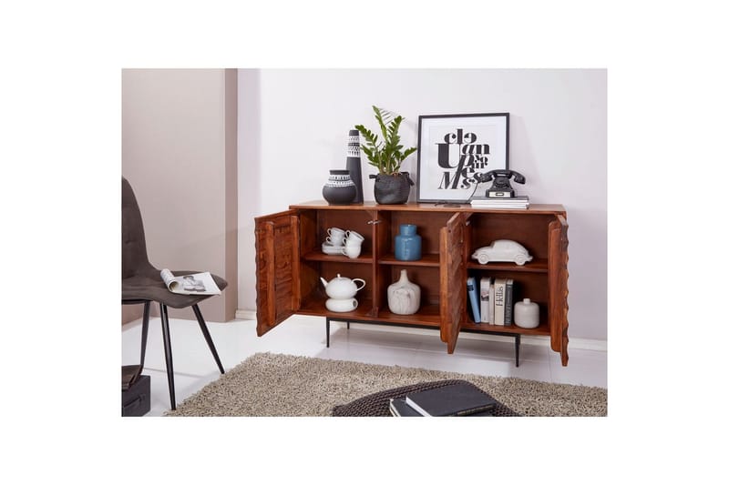 Sideboard Wohnling Massivt trä dörrar med tryck-öppning 150 cm filigrana metallben industriell - Möbler - Bord & matgrupp - Avlastningsbord & sidobord - Konsolbord & hallbord