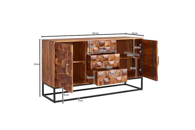 Sideboard Wohnling Massivt tr ä design front 145 cm med 2 dörrar 3 lådor industriell - Förvaring - Förvaringsmöbler - Sideboard & skänk
