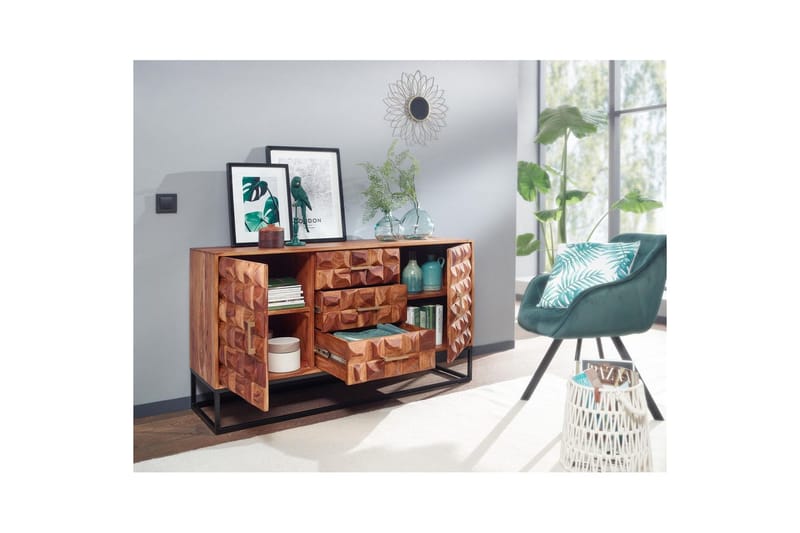 Sideboard Wohnling Massivt trä design front 145 cm med 2 dörrar 3 lådor industriell - Möbler - Bord & matgrupp - Avlastningsbord & sidobord - Konsolbord & hallbord