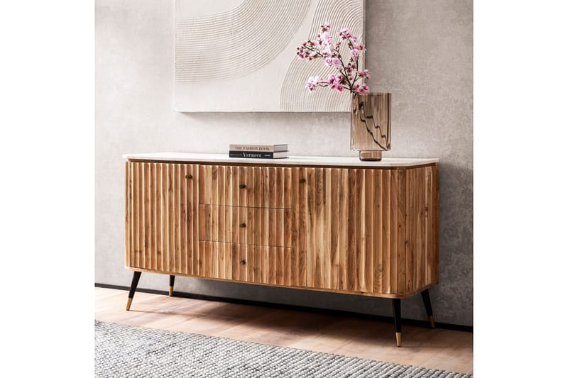 Sideboard Wohnling Massivt trä riktig marmoryta 150 cm 2 d�örrar 3 lådor modern - Möbler - Bord & matgrupp - Avlastningsbord & sidobord - Piedestal & blompiedestal
