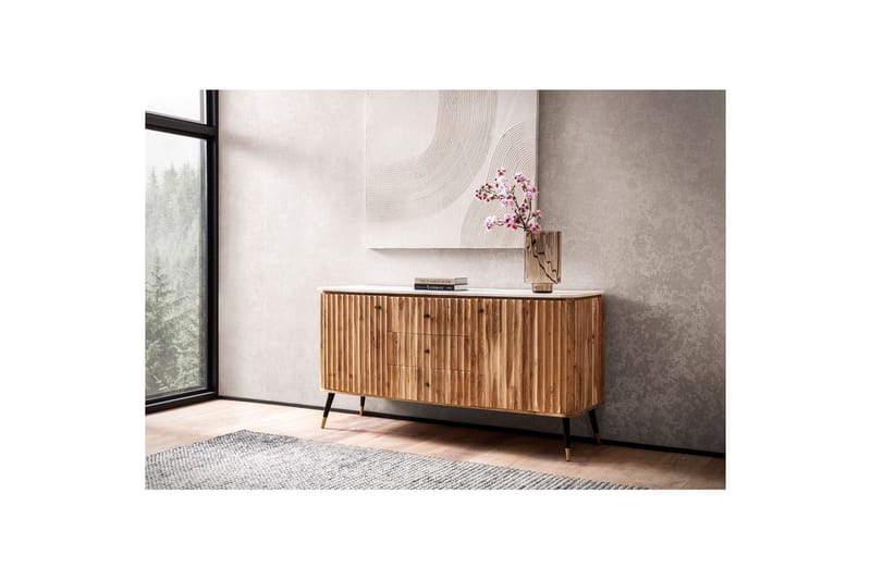 Sideboard Wohnling Massivt trä riktig marmoryta 150 cm 2 dörrar 3 lådor modern - Möbler - Bord & matgrupp - Avlastningsbord & sidobord - Piedestal & blompiedestal