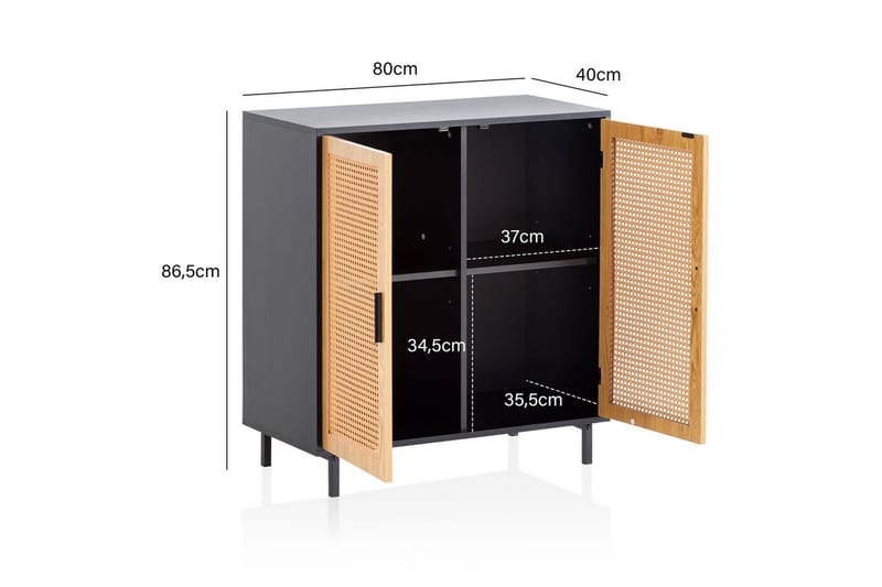 Sideboard Wohnling Melaminbelagd MDF 80 cm 2 dörrar med wienerflätning modern - Möbler - Bord & matgrupp - Avlastningsbord & sidobord - Konsolbord & hallbord