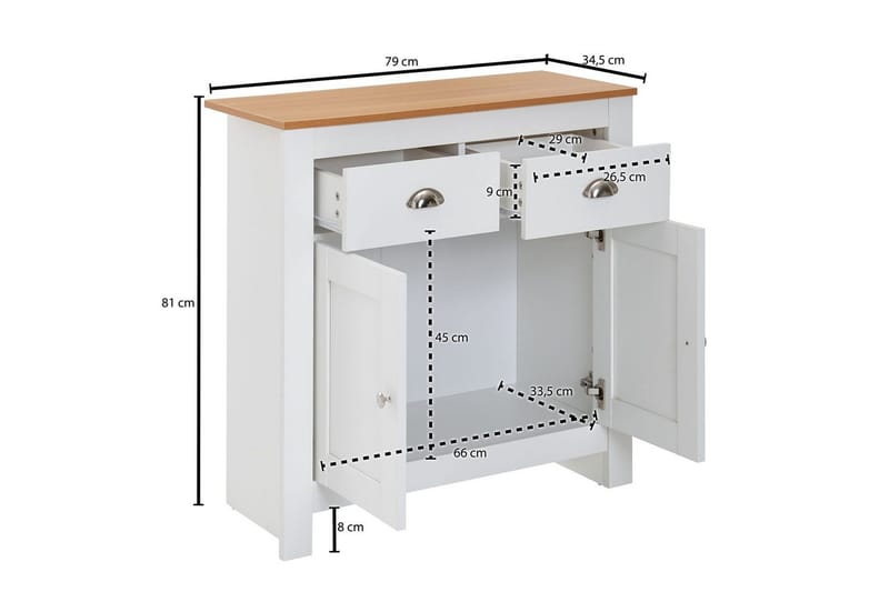 Sideboard Wohnling Melaminbelagd spånskiva tvåfärgad optik ek/vit 2 dörrar 2 lådor modern - Möbler - Bord & matgrupp - Avlastningsbord & sidobord - Konsolbord & hallbord