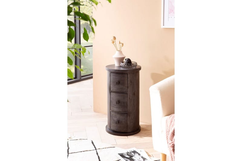 Sideboard Wohnling Runt massivt trä lantlig stil Svart, 3 lådor - Svart, 3 lådor - Förvaring - Förvaringsmöbler - Sideboard & skänk