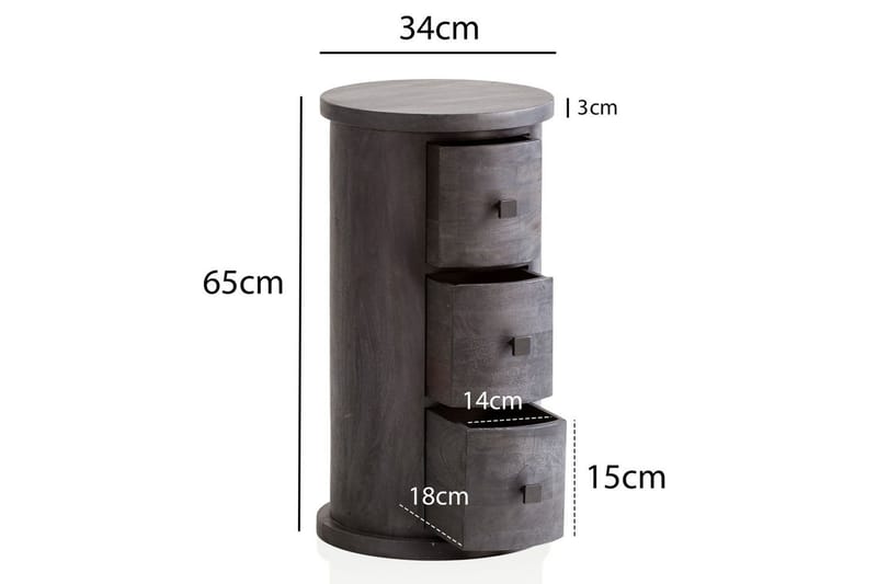 Sideboard Wohnling Runt massivt trä lantlig stil Svart, 3 lådor - Svart, 3 lådor - Möbler - Bord & matgrupp - Avlastningsbord & sidobord - Konsolbord & hallbord