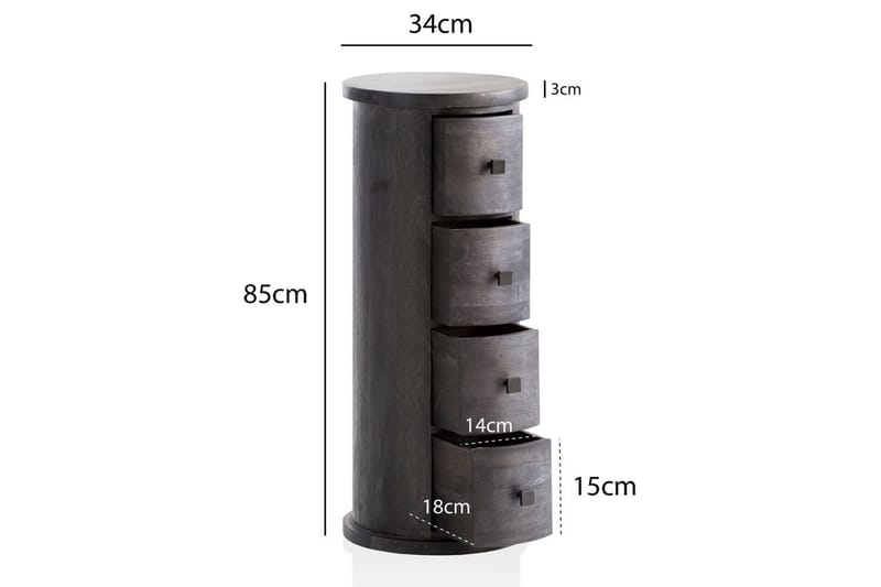 Sideboard Wohnling Runt massivt trä lantlig stil Svart, 4 lådor - Svart, 4 lådor - Möbler - Bord & matgrupp - Avlastningsbord & sidobord - Konsolbord & hallbord