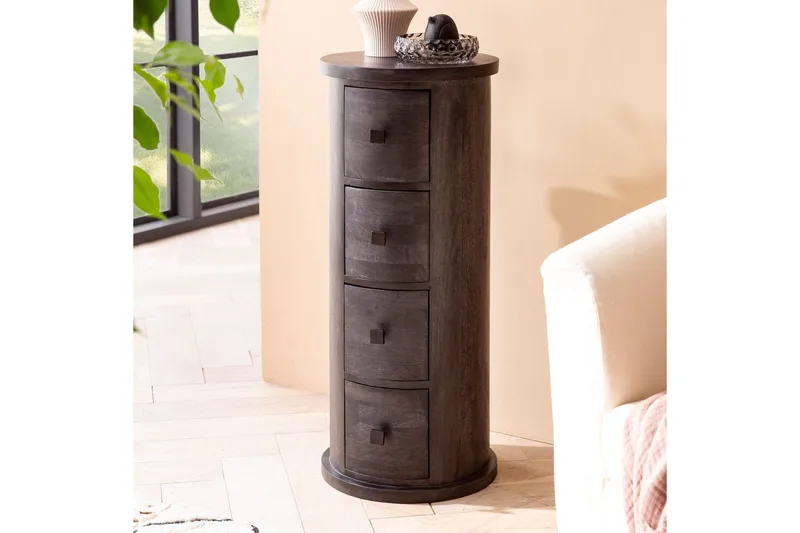 Sideboard Wohnling Runt massivt trä lantlig stil Svart, 4 lådor - Svart, 4 lådor - Möbler - Bord & matgrupp - Avlastningsbord & sidobord - Konsolbord & hallbord