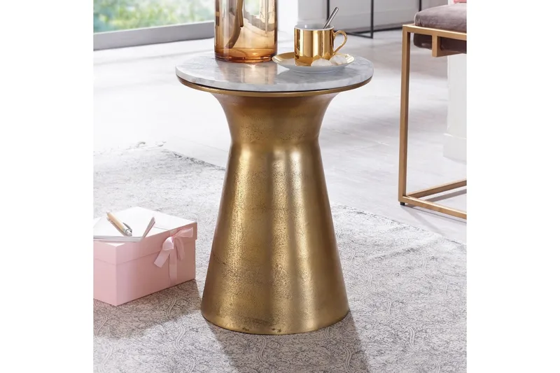 Sido bord Wohnling Äkta marmor rund 35 cm gyllene bas modern - Möbler - Bord & matgrupp - Avlastningsbord & sidobord - Brickbord & småbord