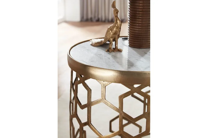 Sido bord Wohnling Äkta marmor rund 44 cm honungskake-optik bas modern - Möbler - Bord & matgrupp - Avlastningsbord & sidobord - Lampbord & sidobord