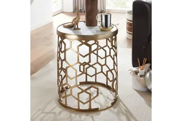 Sido bord Wohnling Äkta marmor rund 44 cm honungskake-optik bas modern - Möbler - Bord & matgrupp - Avlastningsbord & sidobord - Lampbord & sidobord