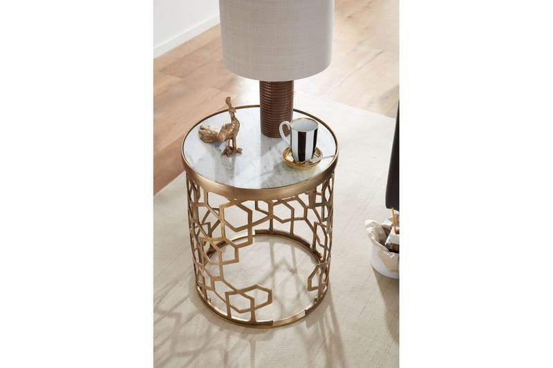 Sido bord Wohnling Äkta marmor rund 44 cm honungskake-optik bas modern - Möbler - Bord & matgrupp - Avlastningsbord & sidobord - Brickbord & småbord