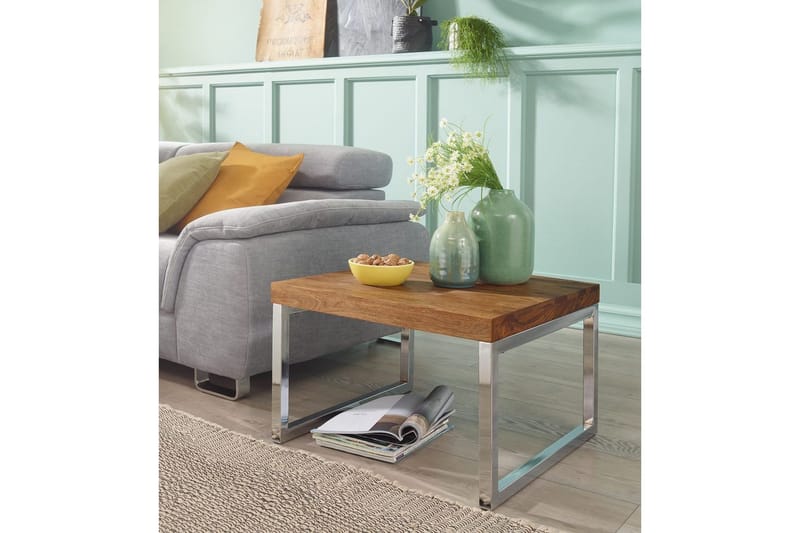 Sido bord Wohnling massivt trä, kvadratisk med metallkromben, herrgårdsstil 60x60 cm - 60x60 cm - Möbler - Bord & matgrupp - Avlastningsbord & sidobord - Lampbord & sidobord