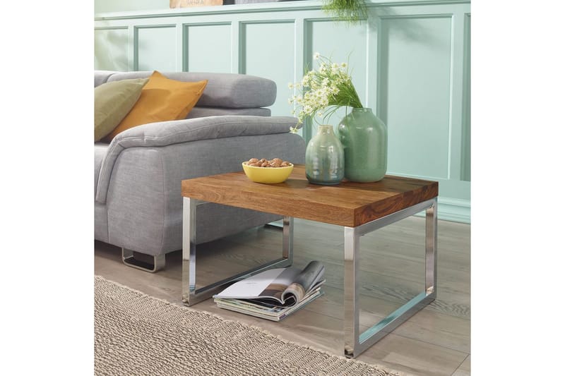 Sido bord Wohnling massivt trä, kvadratisk med metallkromben, herrgårdsstil 60x60 cm - 60x60 cm - Möbler - Bord & matgrupp - Avlastningsbord & sidobord - Lampbord & sidobord