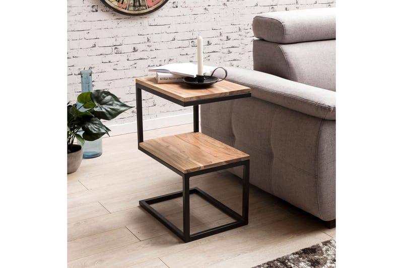 Sido bord Wohnling Massivt trä, S Cube, metallram i lantlig stil Akacia - Akacia - Möbler - Bord & matgrupp - Avlastningsbord & sidobord - Lampbord & sidobord
