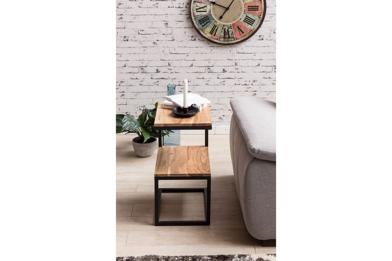 Sido bord Wohnling Massivt trä, S Cube, metallram i lantlig stil Akacia - Akacia - Möbler - Bord & matgrupp - Avlastningsbord & sidobord - Lampbord & sidobord