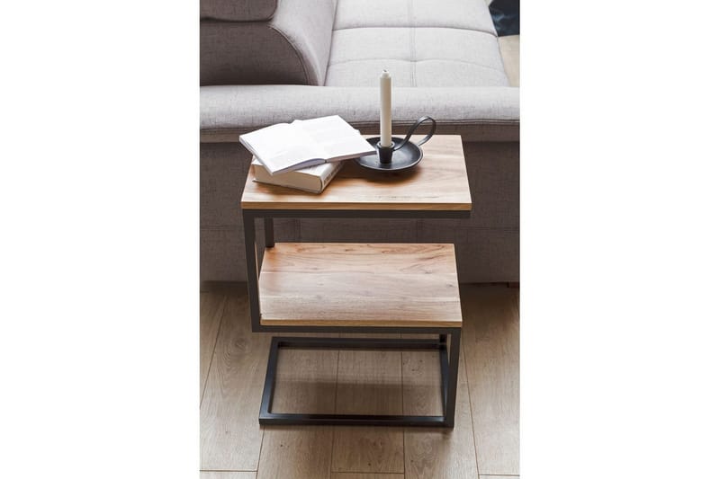 Sido bord Wohnling Massivt trä, S Cube, metallram i lantlig stil Akacia - Akacia - Möbler - Bord & matgrupp - Avlastningsbord & sidobord - Lampbord & sidobord