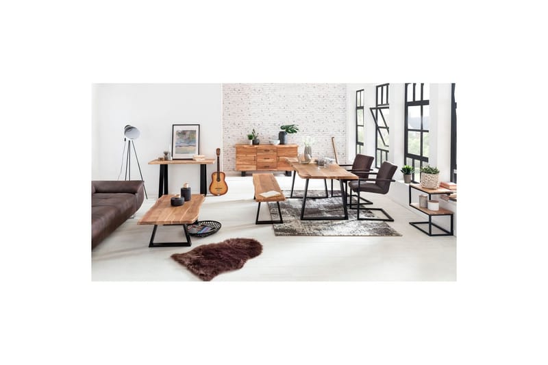 Sido bord Wohnling Massivt trä, S Cube, metallram i lantlig stil Akacia - Akacia - M�öbler - Bord & matgrupp - Avlastningsbord & sidobord - Lampbord & sidobord