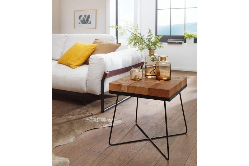 Sido bord Wohnling Massivt trä Blockstil Pulverlackerad metallram Industriell - Möbler - Bord & matgrupp - Avlastningsbord & sidobord - Lampbord & sidobord