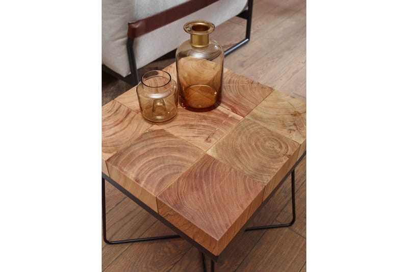 Sido bord Wohnling Massivt trä Blockstil Pulverlackerad metallram Industriell - Möbler - Bord & matgrupp - Avlastningsbord & sidobord - Lampbord & sidobord