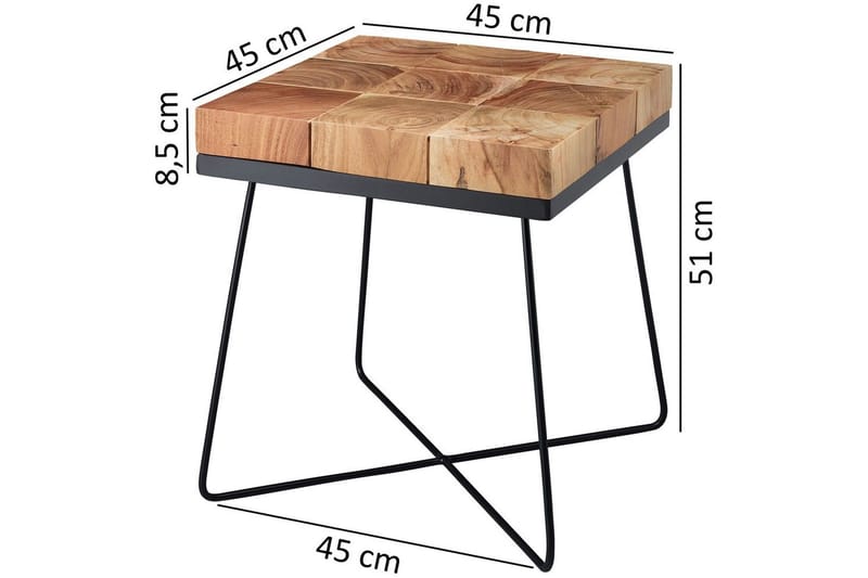 Sido bord Wohnling Massivt trä Blockstil Pulverlackerad metallram Industriell - Möbler - Bord & matgrupp - Avlastningsbord & sidobord - Lampbord & sidobord