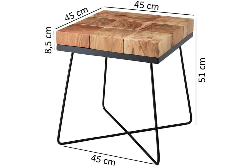 Sido bord Wohnling Massivt trä Blockstil Pulverlackerad metallram Industriell - Möbler - Bord & matgrupp - Avlastningsbord & sidobord - Lampbord & sidobord