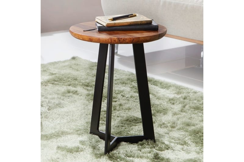 Sido bord Wohnling massivt trä svart metallram rund 35 cm, industriell loftstil 45 cm - 45 cm - Möbler - Bord & matgrupp - Avlastningsbord & sidobord - Lampbord & sidobord
