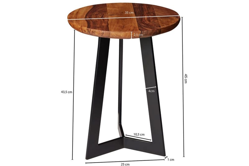 Sido bord Wohnling massivt trä svart metallram rund 35 cm, industriell loftstil 45 cm - 45 cm - Möbler - Bord & matgrupp - Avlastningsbord & sidobord - Lampbord & sidobord