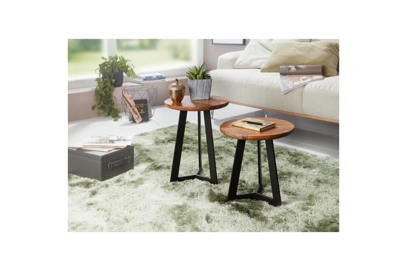 Sido bord Wohnling massivt trä svart metallram rund 35 cm, industriell loftstil 45 cm - 45 cm - Möbler - Bord & matgrupp - Avlastningsbord & sidobord - Lampbord & sidobord