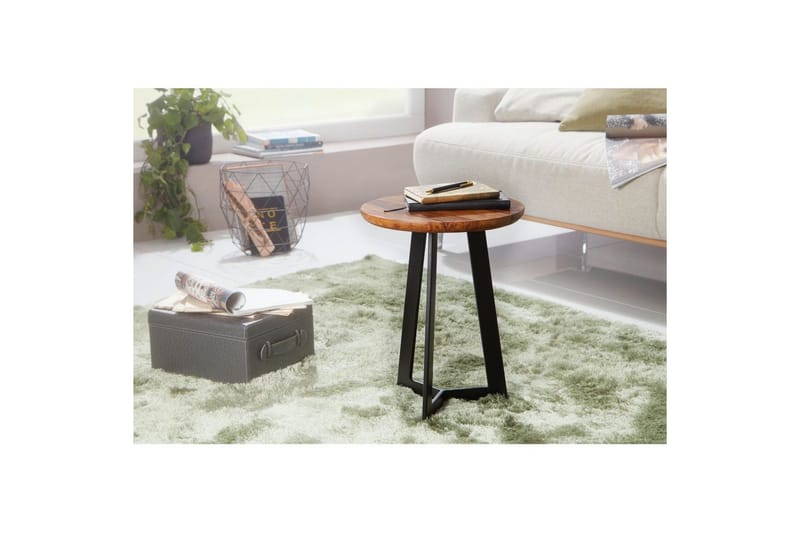 Sido bord Wohnling massivt trä svart metallram rund 35 cm, industriell loftstil 45 cm - 45 cm - Möbler - Bord & matgrupp - Avlastningsbord & sidobord - Lampbord & sidobord