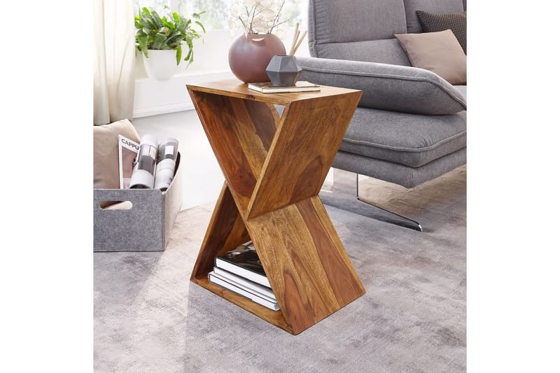 Sido bord Wohnling Massivt trä X-form med förvaringsutrymme lantlig stil - Möbler - Bord & matgrupp - Avlastningsbord & sidobord - Lampbord & sidobord