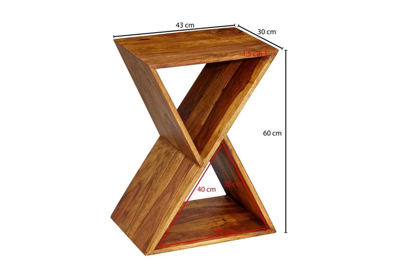Sido bord Wohnling Massivt trä X-form med förvaringsutrymme lantlig stil - Möbler - Bord & matgrupp - Avlastningsbord & sidobord - Lampbord & sidobord