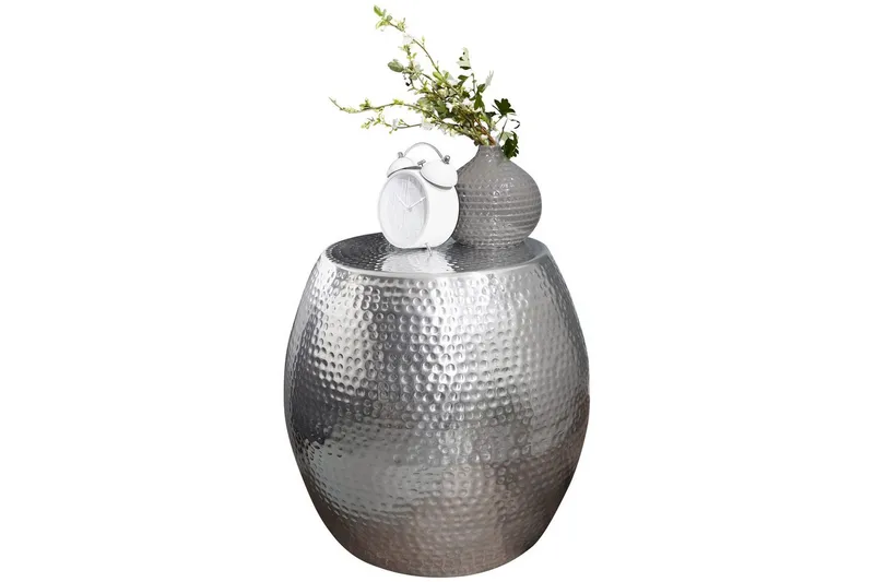 Sido bord Wohnling rund 30 cm, 42 cm höjd, aluminium med hamrat utseende, orientalisk stil Silver, Silver