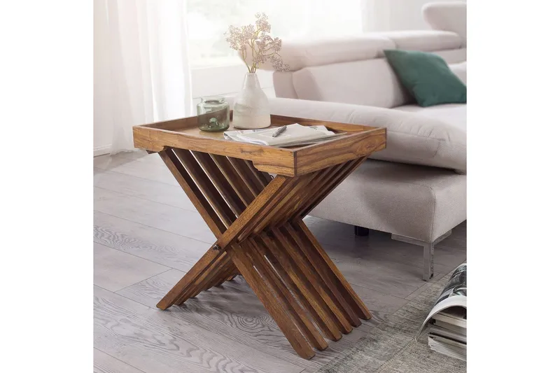 Sido bord Wohnling Rustik massivt trä hopfällbar korsbensdesign lantligt - Möbler - Bord & matgrupp - Avlastningsbord & sidobord - Brickbord & småbord