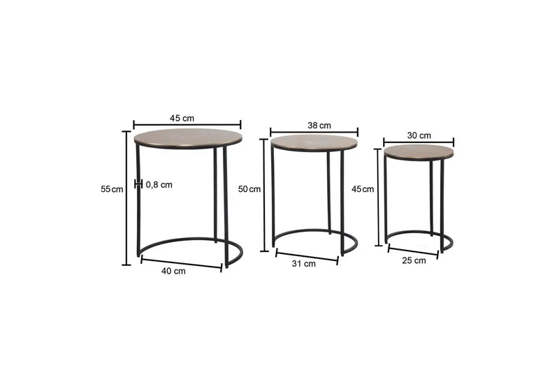Sido bord Wohnling Set om 3 runda metallbord med filigrana metallben Industriell - Möbler - Bord & matgrupp - Avlastningsbord & sidobord - Satsbord