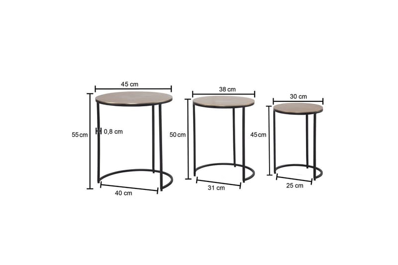 Sido bord Wohnling Set om 3 runda metallbord med filigrana metallben Industriell - Möbler - Bord & matgrupp - Avlastningsbord & sidobord - Lampbord & sidobord