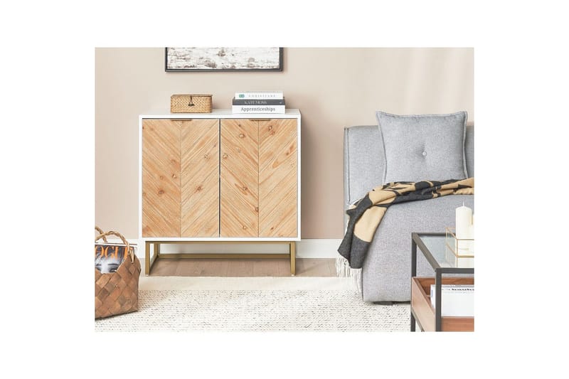 Sidobord Alaska Vit, ljust trä, guld - Vit, ljust trä, guld - Möbler - Bord & matgrupp - Avlastningsbord & sidobord - Lampbord & sidobord