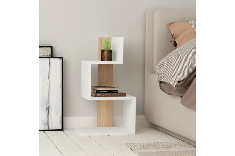 Sidobord Veyaie Vit / Ek - Vit - Möbler - Bord & matgrupp - Avlastningsbord & sidobord - Lampbord & sidobord