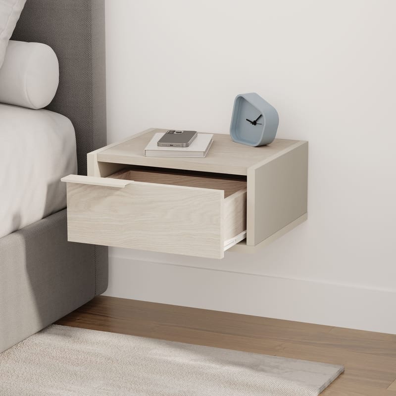 Silena Vägghängt Sängbord 40 cm med Låda i Trä med Ekutseende - Beige - Möbler - Bord & matgrupp - Avlastningsbord & sidobord - Sängbord & nattduksbord