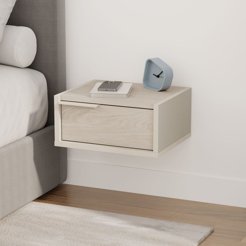 Silena Vägghängt Sängbord 40 cm med Låda i Trä med Ekutseende - Beige - Möbler - Bord & matgrupp - Avlastningsbord & sidobord - Sängbord & nattduksbord