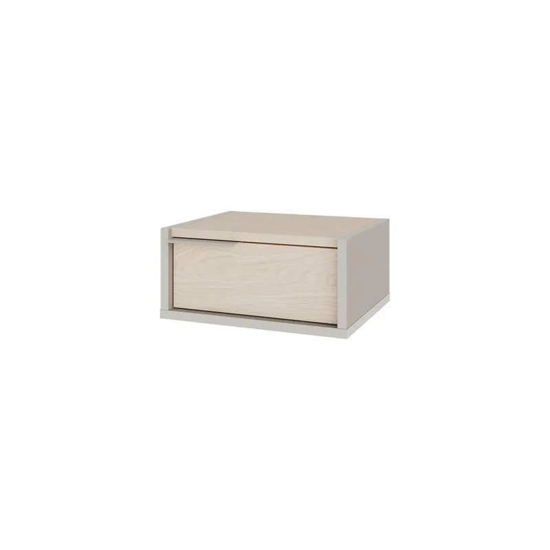 Silena Vägghängt Sängbord 40 cm med Trä- och Ekutseende, Förvaring med Låda, Beige