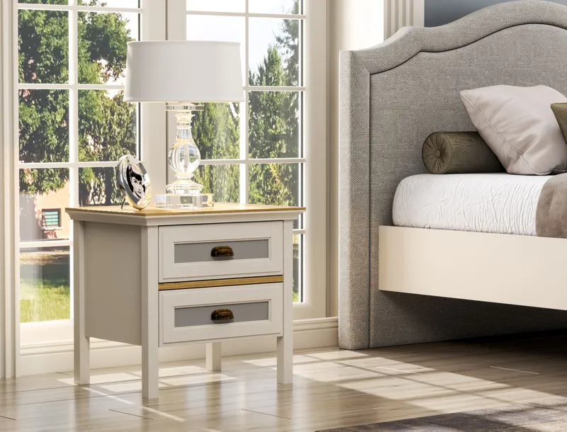 Solena Sängbord 60 cm - Crème, ek, grå - Möbler - Bord & matgrupp - Avlastningsbord & sidobord - Sängbord & nattduksbord