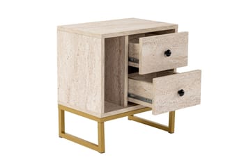 Sonali Sängbord 45 cm - Travertin/Guld - Möbler - Bord & matgrupp - Avlastningsbord & sidobord - Sängbord & nattduksbord