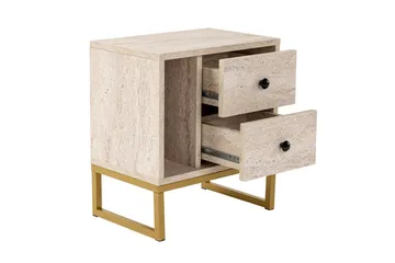 Sonali Sängbord 45 cm - Travertin/Guld - Möbler - Bord & matgrupp - Avlastningsbord & sidobord - Sängbord & nattduksbord