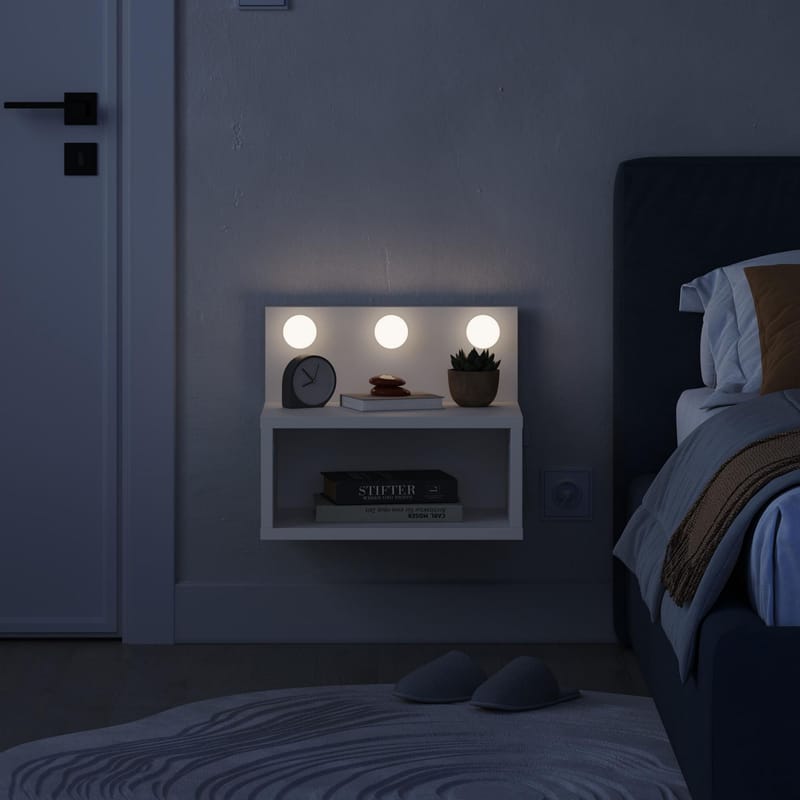 Sumira Vägghängt Sängbord & Nattduksbord med LED-belysning 40 cm i Trä med Hylla - Vit - Möbler - Bord & matgrupp - Avlastningsbord & sidobord - Sängbord & nattduksbord