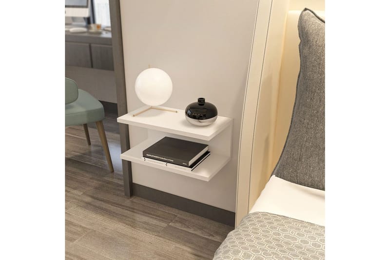 Torvic Vägghängt Sängbord 45 cm, Förvaring med Hylla - Vit - Möbler - Bord & matgrupp - Avlastningsbord & sidobord - Sängbord & nattduksbord